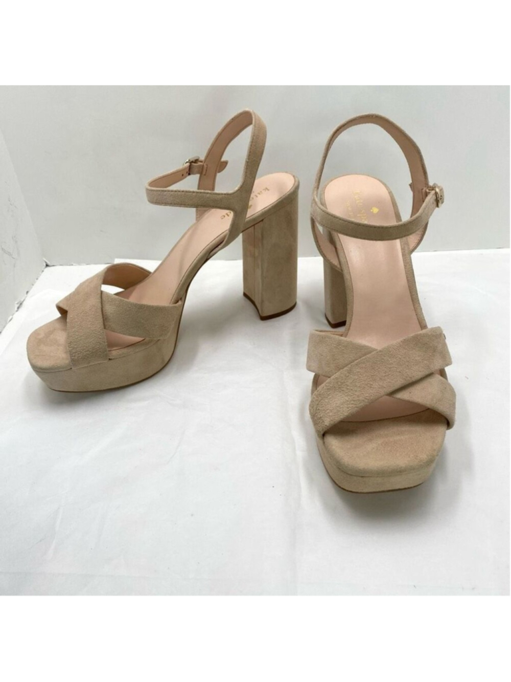 Kate Spade Delphi Platform Sandal Neutral Tan Suede Square Toe Women’s 11